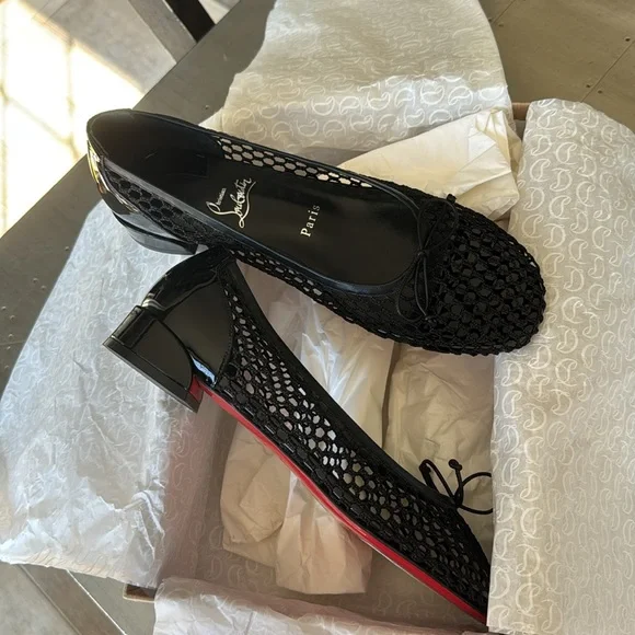 Christian Louboutin sweetie Jane mesh flat black patent sandal flats sz 40 - Picture 9 of 12